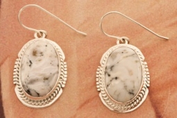 Native American Jewelry White Buffalo Turquoise Sterling Silver Earrings